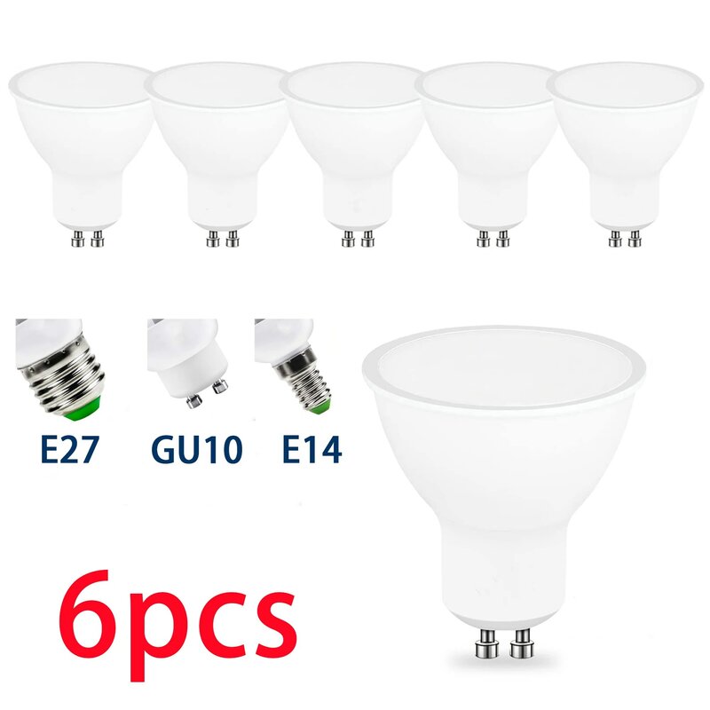 Foco de luz LED de 6 piezas, lámpara de 220V, 110V, GU10, MR16, E27, E14, 12W, 9W, 6W, 3W, GU5.3, Bombilla de maíz