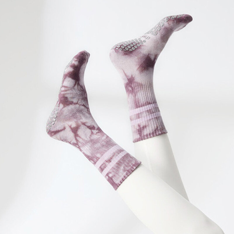 1 Paar Yoga Socken Indoor Farbverlauf Farbe Herbst Winter verdickt Fitness Fitness Mid-Tube Socken Baumwolle rutsch feste Silikon Pilates Socken