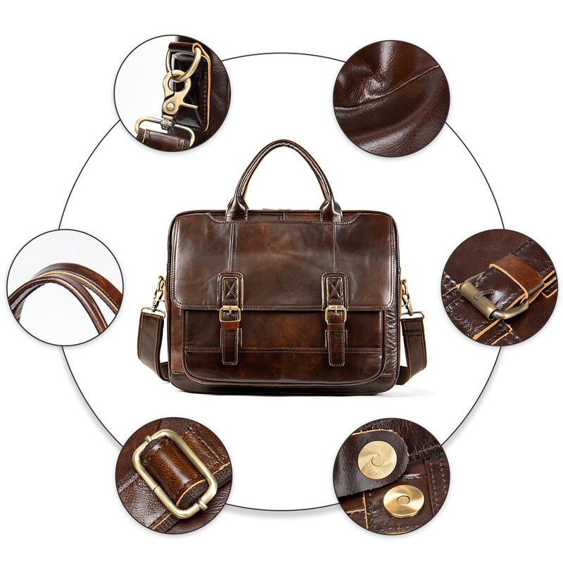 Porte-documents en cuir véritable pour homme, sac pour ordinateur portable, marque de luxe, design vintage, bureau