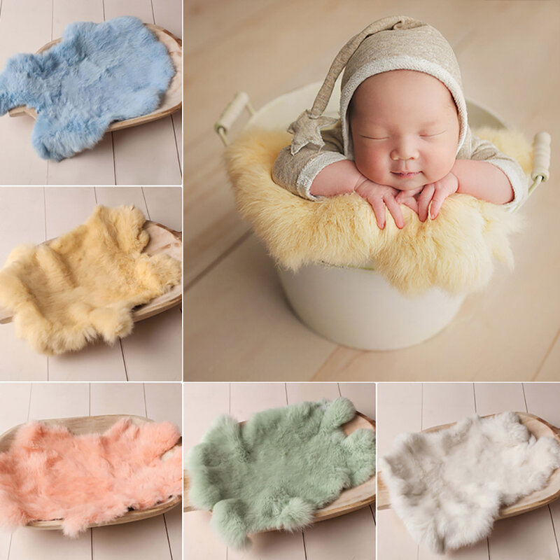 2023 Newborn Photography Props Rabbit Fur For Baby Girl Birth Photo Accessories New Born Photo Shooting Background Blanket Wraps