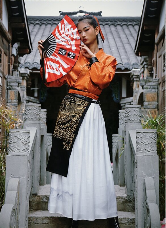 무료 디자인 호텔 유니폼, 오렌지 중국 전통 한푸 웨이터, 맞춤형 도매