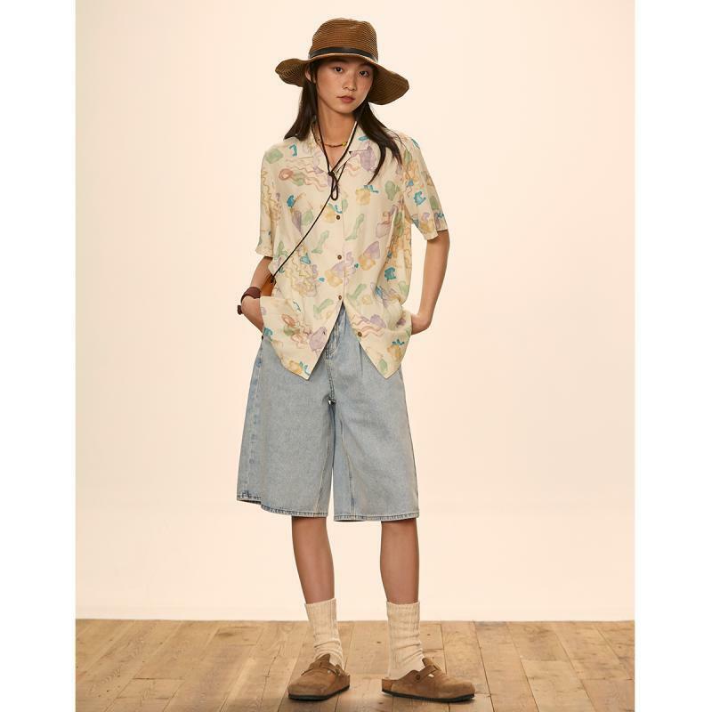 HOUZHOU-blusas de estilo playero Vintage para mujer, camisas de manga corta informales de moda japonesa Harajuku, Tops florales hawaianos de gran tamaño Y2k