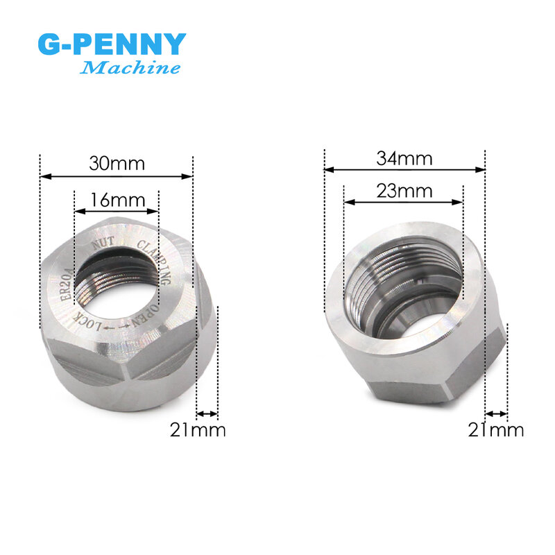 Tuerca balanceada g-penny ER20-A para Motor de husillo de grabado CNC, mandril negro/plateado