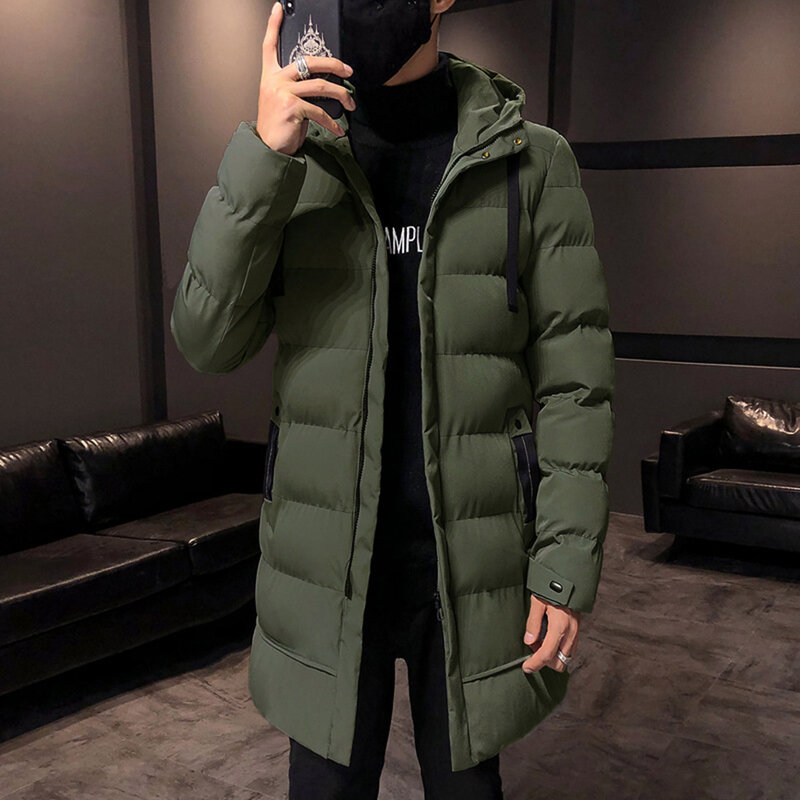 Men\'s Casual Fashion Solid Color Thin Hooded Long Thick Warm Coat, Fashion Design, Multi-functional Wear, Comfortable And Warm.