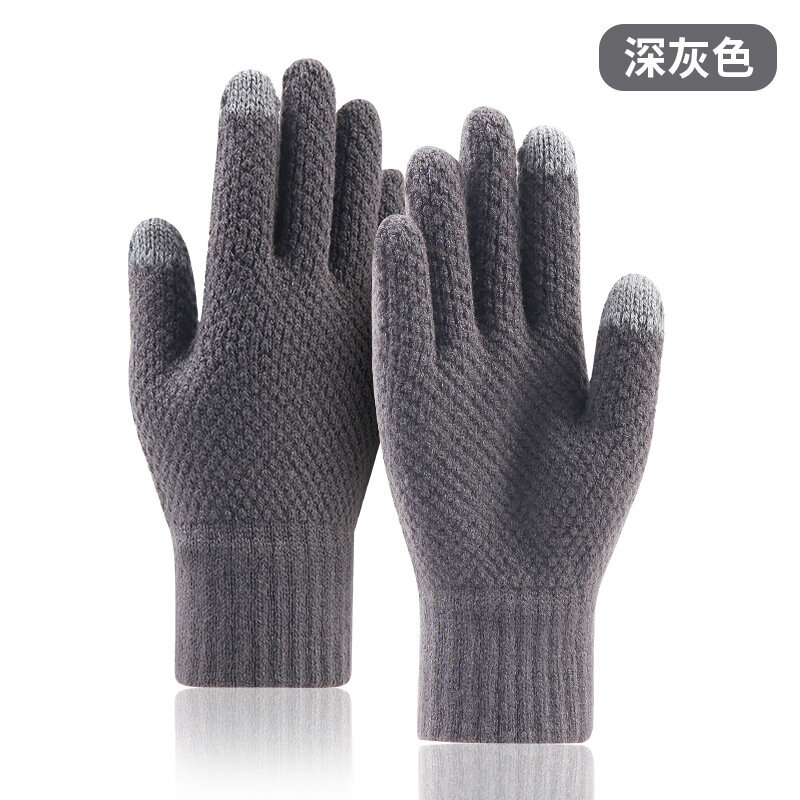 Wool knitted touch screen gloves men's winter plus velvet thick outdoor cold-proof warm gloves