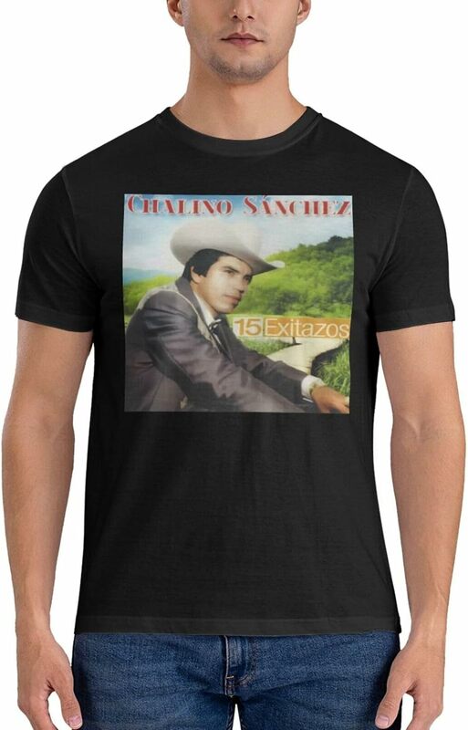 Chalino Music Sanchez Shirt Men's Crew Neck T-Shirt Versatile Short Sleeve Top Black