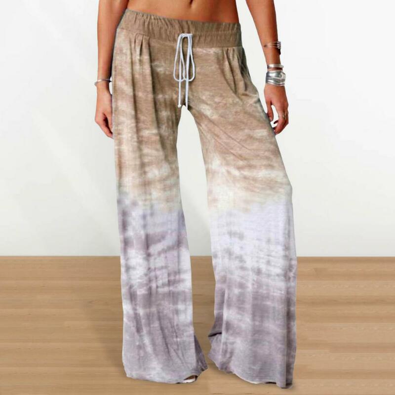Pantalones de Yoga informales de pierna ancha para mujer, cintura elástica, cordón ajustable, estampado degradado, informal