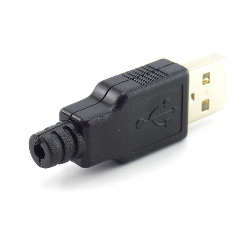 Conector USB 2,0 tipo A macho con cubierta de plástico negro, enchufe de 4 pines para soldar, bricolaje, 2,0