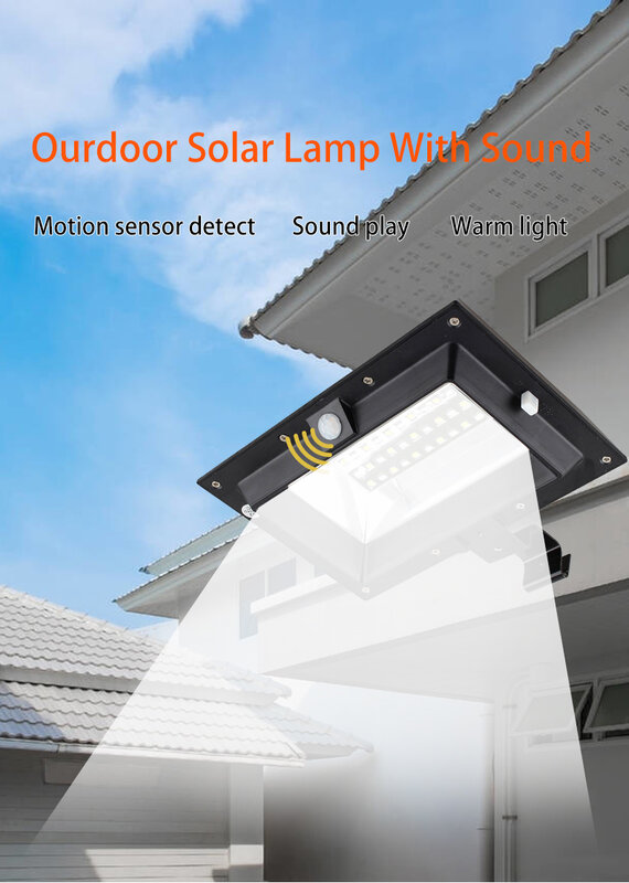 Luci solari altoparlanti Bluetooth per esterni sensore di movimento luci a LED di sicurezza, lampada solare impermeabile IPX5 con suono del lettore vocale