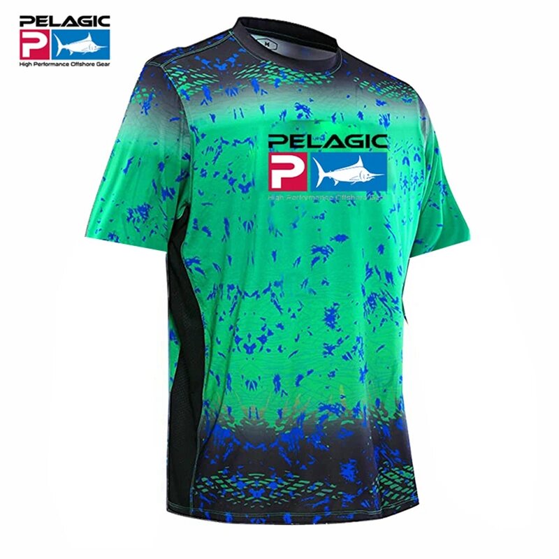 2024 Pelagic 낚시 셔츠, 남성 위장 반팔 티셔츠, UV 보호 탑 착용, 여름 낚시 의류
