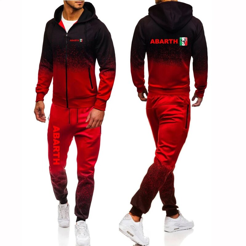 2024 Abarth męski wiosenny i jesienny dres z nadrukiem bluza z kapturem na zamek płaszcz + spodnie Harajuku gradientowy kolor 2-częściowy garnitur