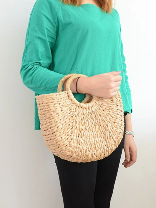 New Straw Plaited Article Woven Vacation Bag Handwoven Moon Bag Beach Women's Bag Handbag Brand Luxury