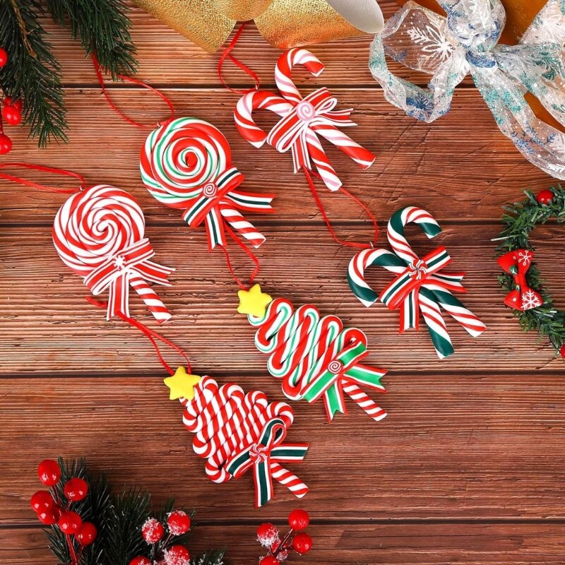 6 pezzi/set grandi bastoncini zucchero decorazioni per albero Natale, lecca-lecca, ornamenti pendenti
