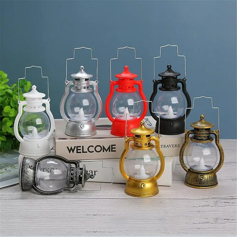 Retro Portable Lantern LED Table Lamp Outdoor Camping Kerosene Lamp Without Remote Control Dynamic Flame Light Battery Powered 