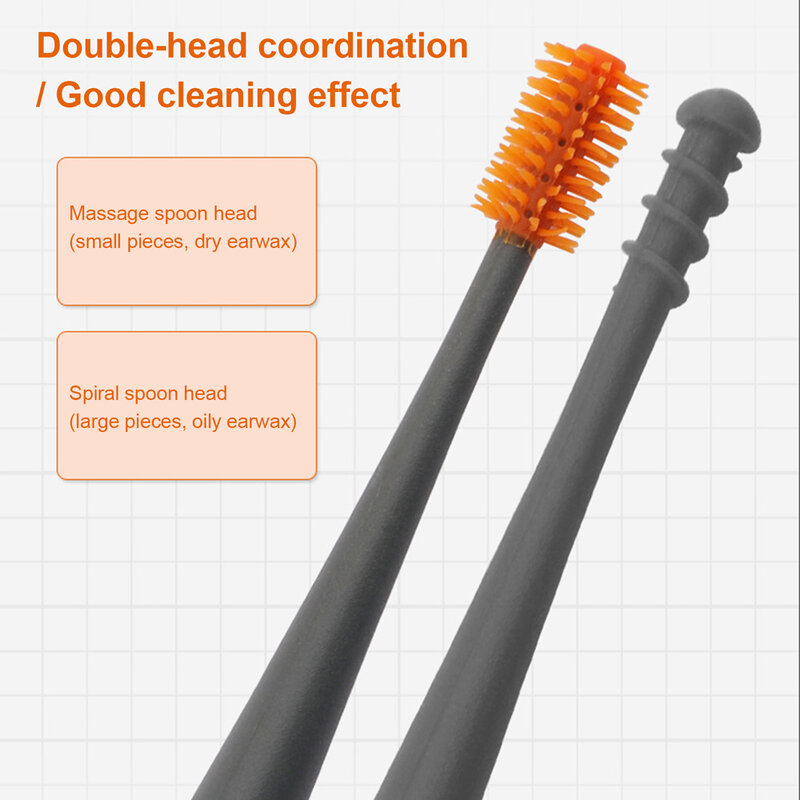 Alat perawatan telinga portabel, alat penghilang lilin telinga silikon sendok pencungkil telinga kepala ganda stik Pembersih kotoran telinga 360 ° Swab Spiral