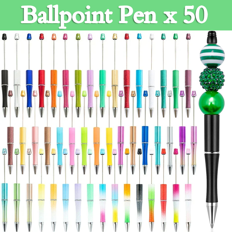 50Pcs Newest Colour Creative Plastic Beaded Pen Ballpoint Pen Printable Beadable Pen DIY Gift for Student Office Supplies
