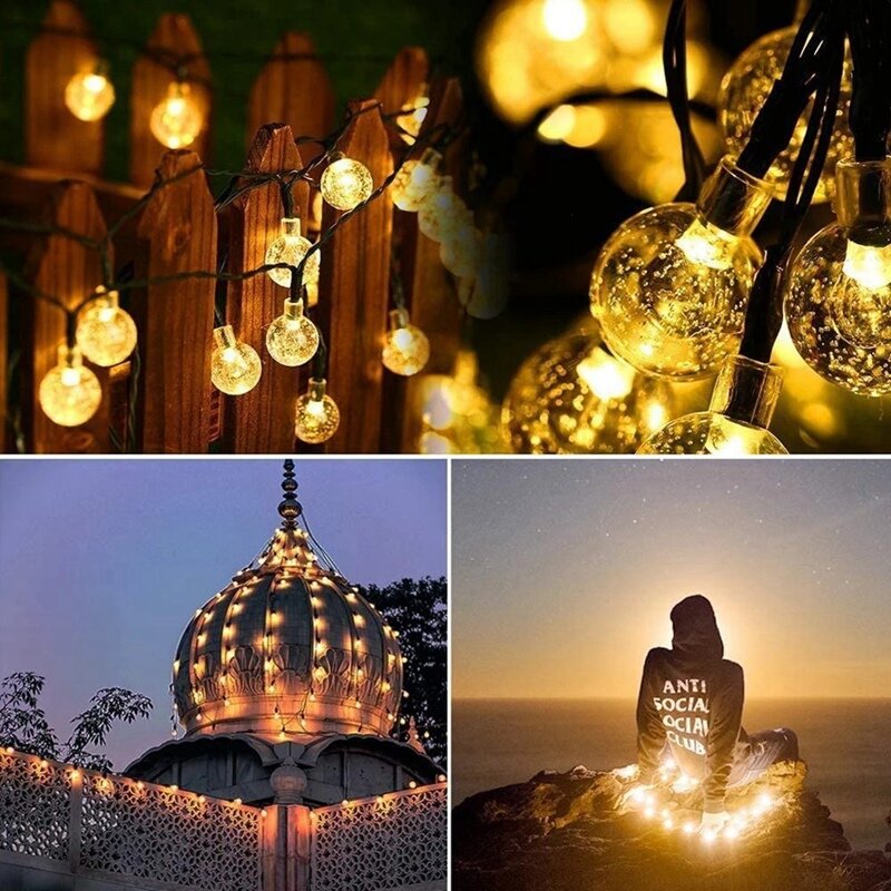 Guirnalda de luces LED solares para iluminación de vacaciones, bola de cristal de burbujas, lámpara exterior para guirnaldas, decoración de fiesta de boda, 9,5 M