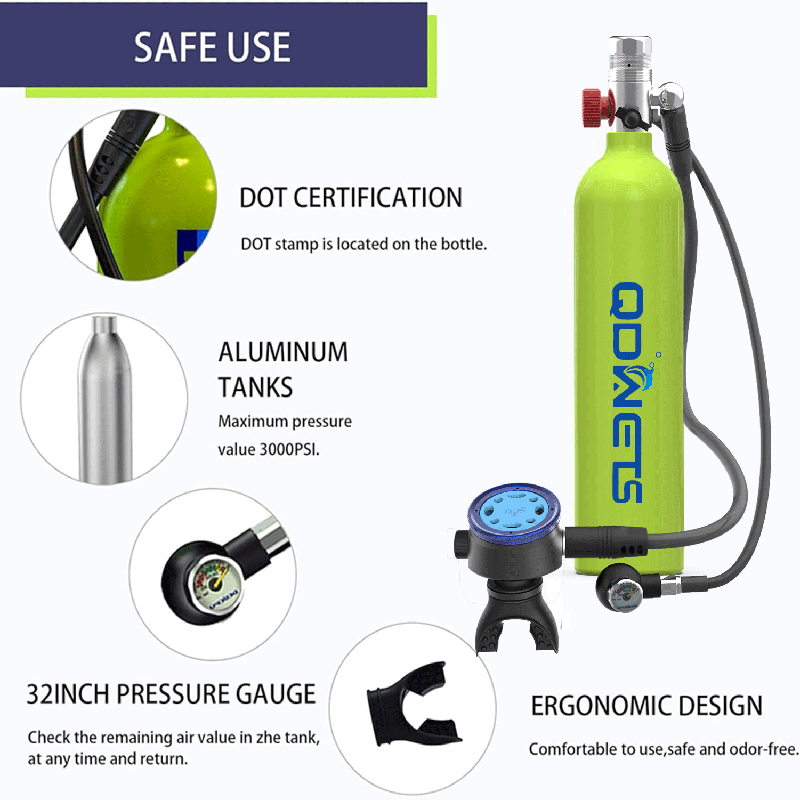 Qdwets-シュノーケルマスク付きスキューバダイビング用酸素タンクセット、シンプルな呼吸、1L、eq