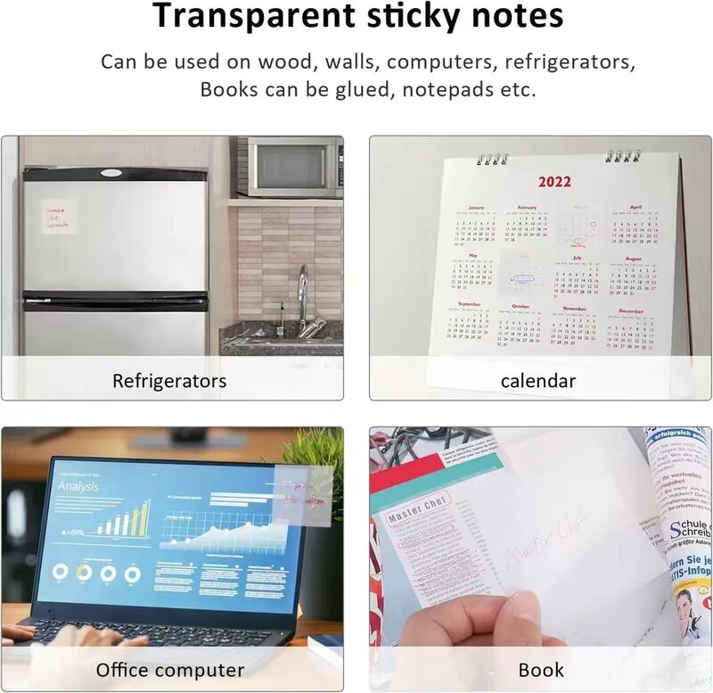 Transparente PET impermeável Sticky Notes, Memo Pad, Sticky Notes, Notepad Stickers, Artigos de papelaria, escola, escritório, 50 folhas