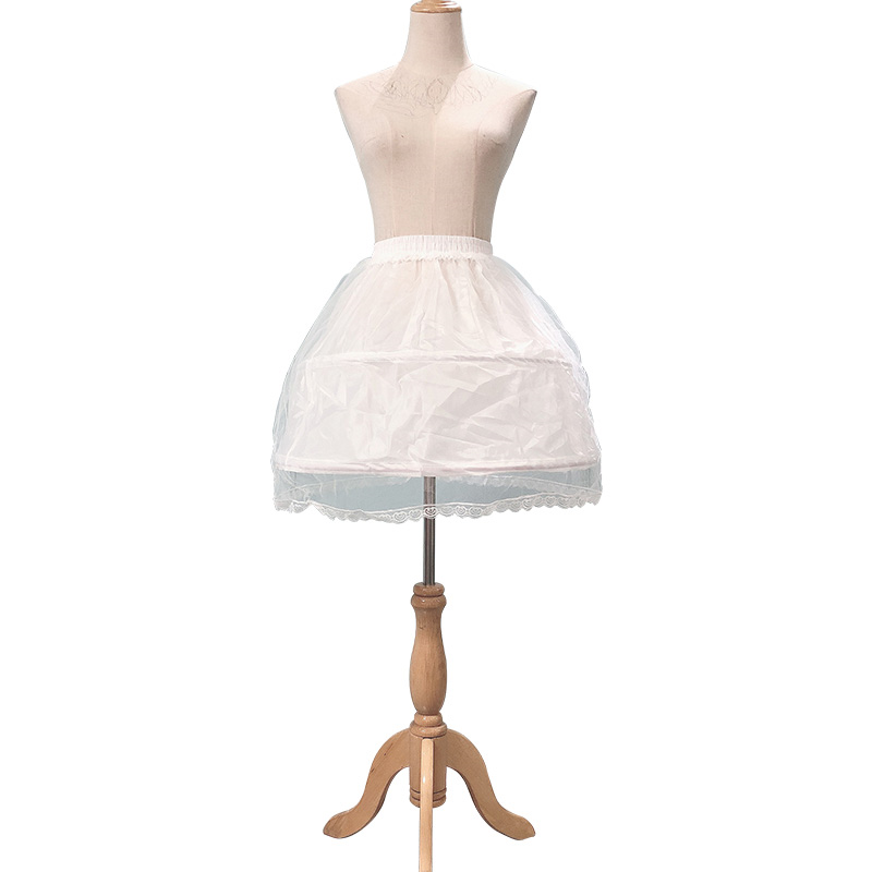 ชุดเดรสชุดเจ้าสาวกระโปรงสีขาวมีห่วงเหล็ก2อันสำหรับเด็กผู้หญิงกระโปรงซับในยางยืดมีเชือกผูกเอว