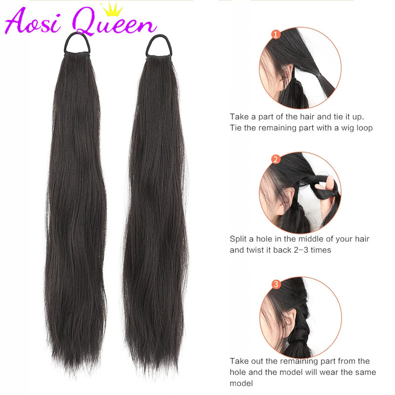 AOSI синтетический парик для конского хвоста, слегка вьющиеся волосы с резинкой, двойной парик для конского хвоста может быть привязан к высоким и низким хвостикам