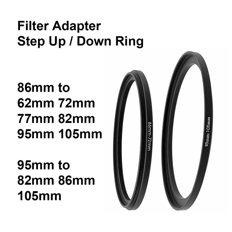 Anillo adaptador de filtro de lente de cámara, anillo de aumento hacia arriba y hacia abajo de Metal de 86mm-62 72 77 82 95 105mm , 95mm-82 86 105mm para cubierta de lente UV ND CPL