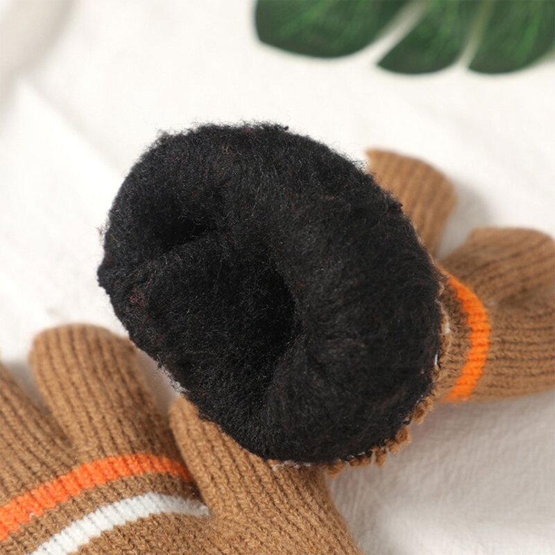 1 Pair Kids Winter Gloves Full Finger Knitted Gloves Warm Mittens Double-layer Gloves for Boys Girls Supplies 6 Colors