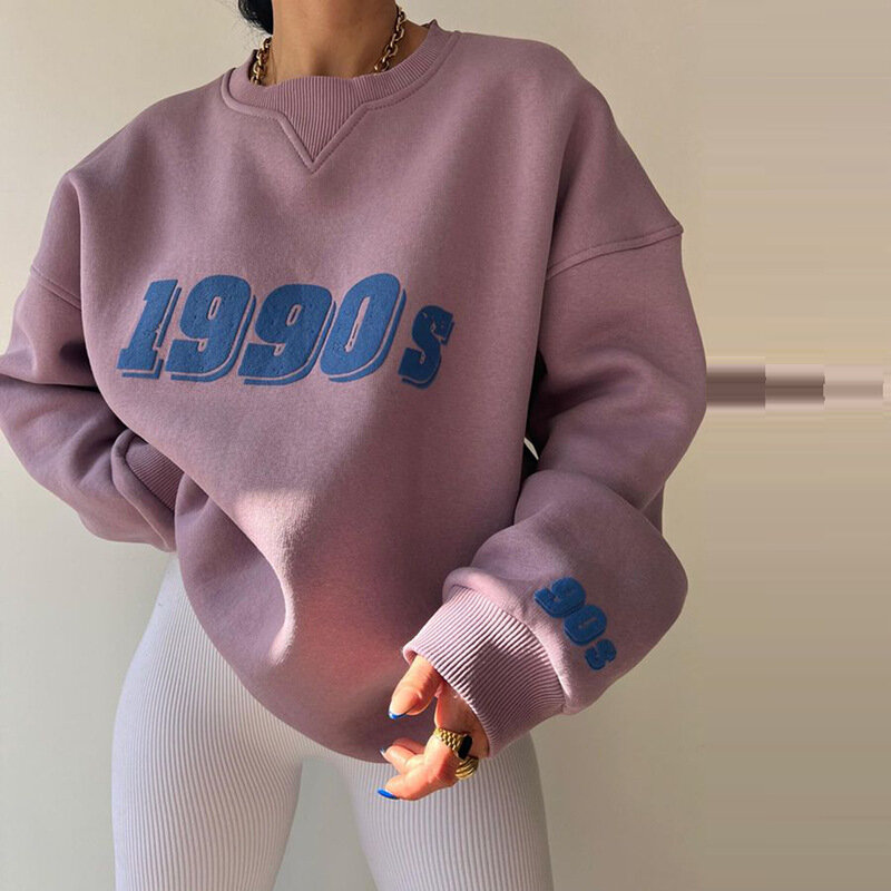 Nieuwe Herfst Tops Street Vintage Amerikaanse Losse Knus Vrouwen Sweatshirt Botsende Kleur Print Dames Tops Hoodie Kleding Sweatshirt