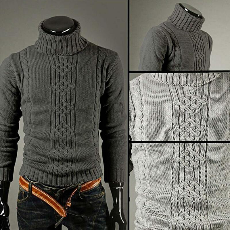 Suéter informal ajustado de cuello alto para hombre, ropa de invierno de punto, puños acanalados, suéter ajustado