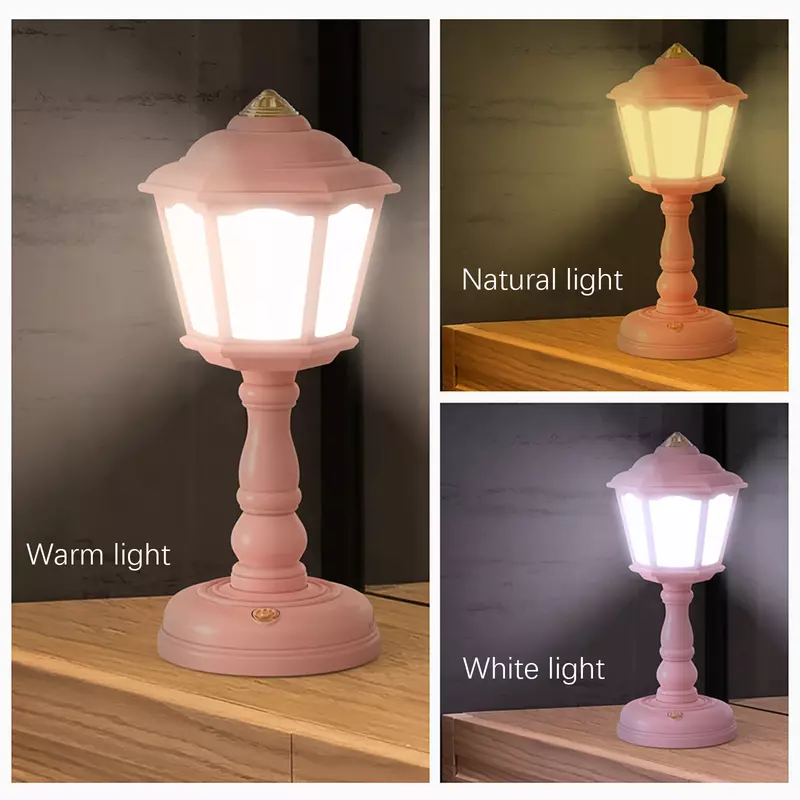 Retro LED Desk Lamp Small Touchable USB Rechargeable Night Light Eye Care Decorative Atmosphere Lighting for Bedroom Gift