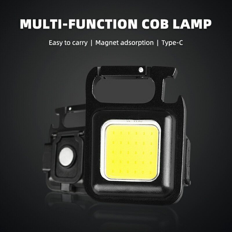 Mini linterna LED portátil, llavero con Clip de bolsillo, recargable por USB Lámpara de trabajo, imán, linterna de escalada, luz LED