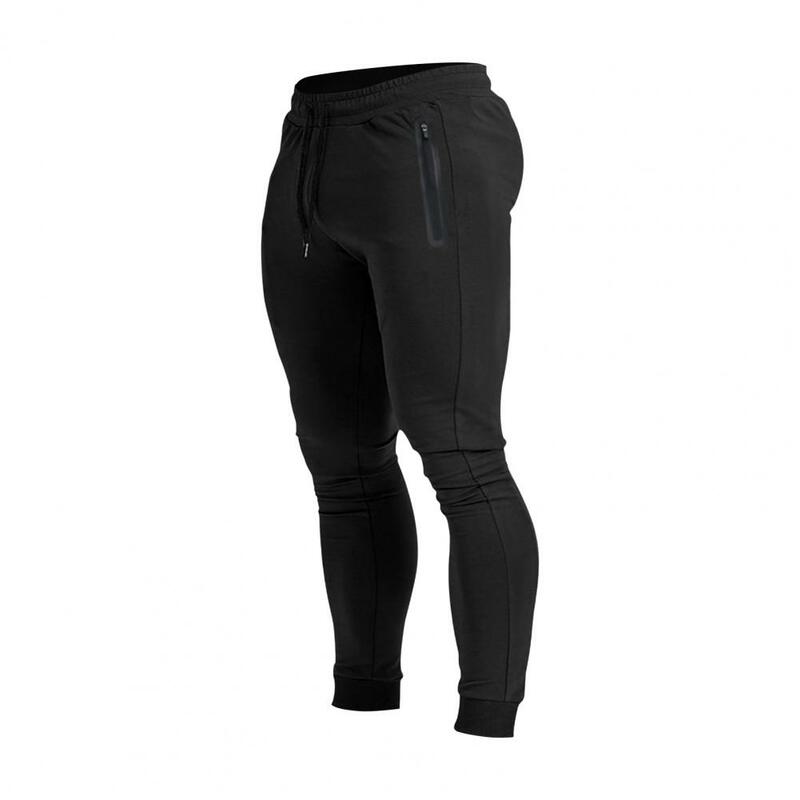 Celana panjang pria, celana olahraga sutra es dengan teknologi cepat kering desain Slim Fit kantong ritsleting samping untuk latihan Gym
