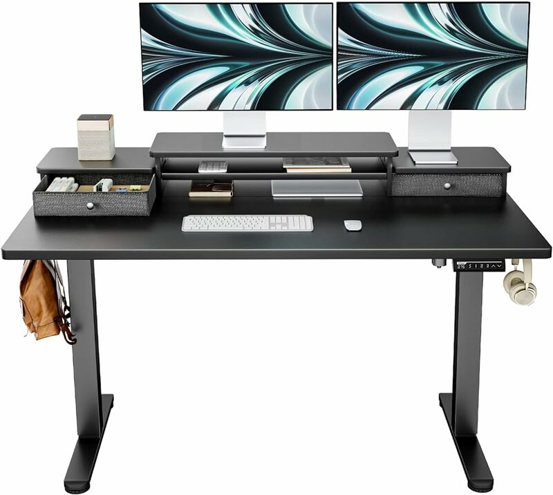 ErGear-escritorio de pie eléctrico con cajones dobles, 55x28 pulgadas, altura ajustable, soporte para sentarse, hogar y oficina