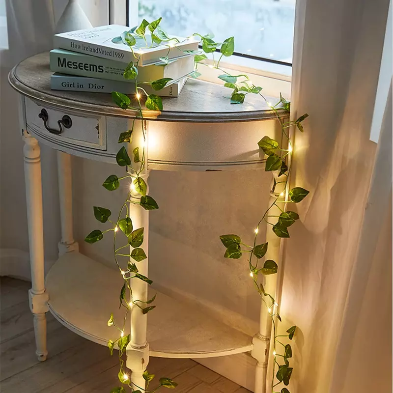 Lampu Tali Ivy Surya LED Luar Ruangan Tanaman Rambat Natal Garland Tali Peri Lampu Tanaman Daun Maple Tali Rotan Hijau
