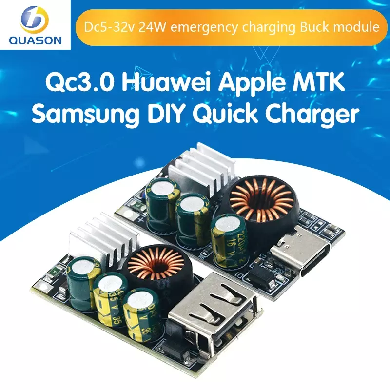 Cargador rápido QC3.0 para teléfono móvil, módulo reductor para carga de emergencia, Apple, Huawei, MTK, Samsung, DC 5-32V, 24W