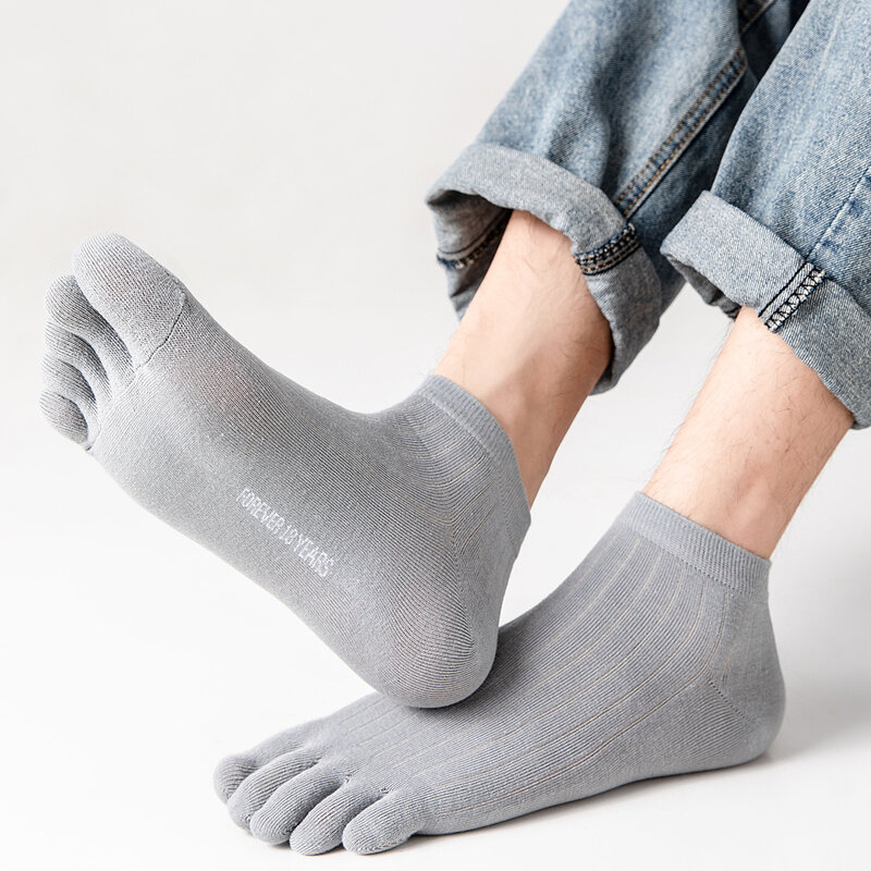 1 paio di calzini da uomo in cotone traspirante Casual sottili calzini con punta di alta qualità calzini elastici a cinque dita per la corsa sportiva maschile