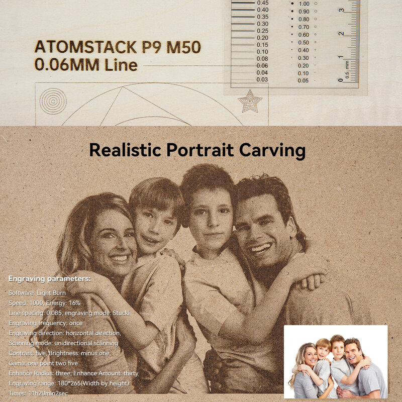 ATOMSTACK-M50 Gravador a Laser, Máquina de Gravação Desktop, Foco Fixo, CNC, Metal, Madeira, Acrílico, Inoxidável, 50W, 250x220mm, P9