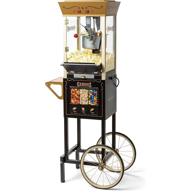 Nostalgia-máquina para hacer palomitas de maíz, carrito profesional con hervidor de 8 Oz, hasta 32 tazas, estilo Vintage de Cine de películas