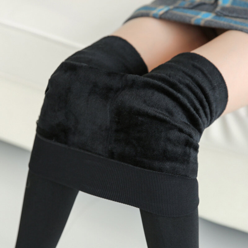 Leggings forrados de terciopelo para mujer, pantalones de tubo Ol de cintura alta, elásticos, ajustados, sólidos, ropa informal de invierno