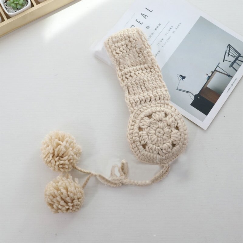 Knit Earmuffs For Women Knit Earflap Ear Muff With Pompoms Crochet Ear Warmer Headband Winter Warm Earmuffs Ear Cover