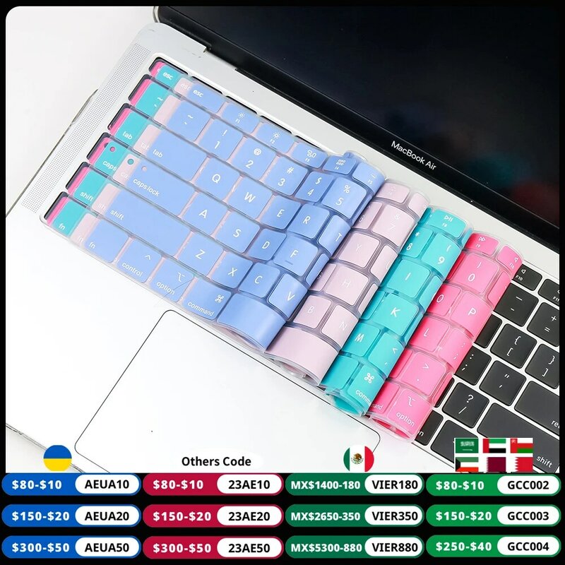 Penutup Keyboard Silikon untuk Macbook Pro 13 2021 2020 2019 M1 Air 13 Penutup Layar TPU Pelindung Stiker Film EU US-Enter