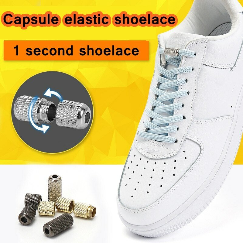 Capsule Lock Shoelaces sem laços, rápidos laços elásticos para tênis, sapato plano, acessórios de calçados esportivos, homens e mulheres, 1 par