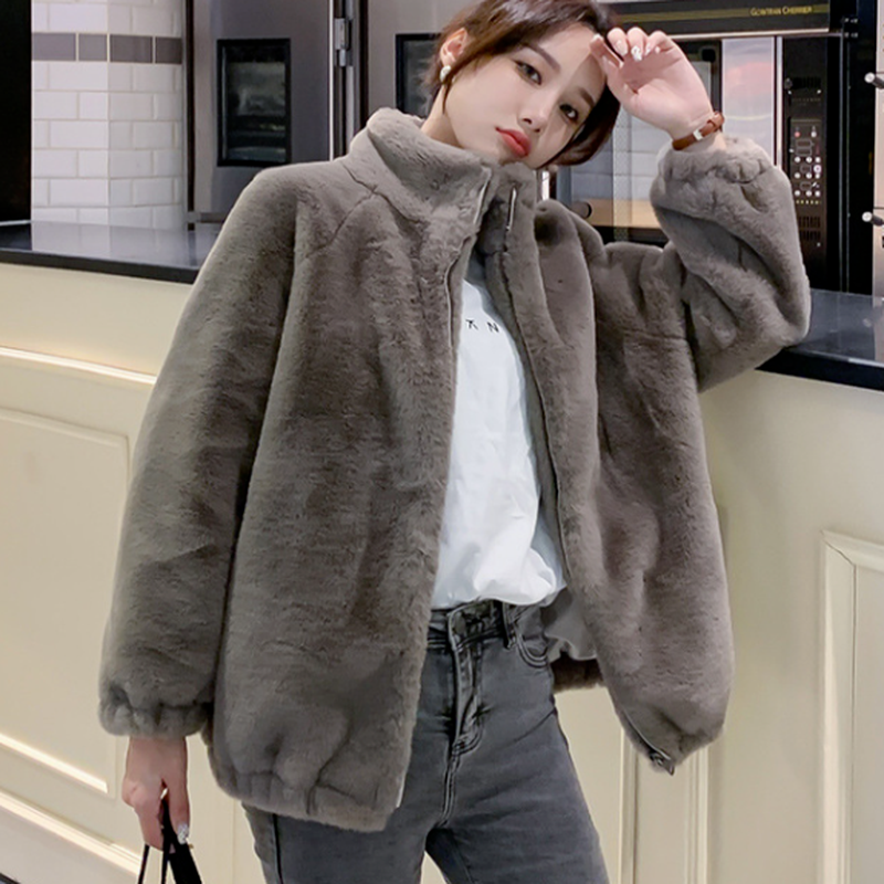 Jaqueta de imitação de vison quente feminina, temperamento coreano, elegante lapela, bolsos soltos com fenda, moda outono e inverno 2024