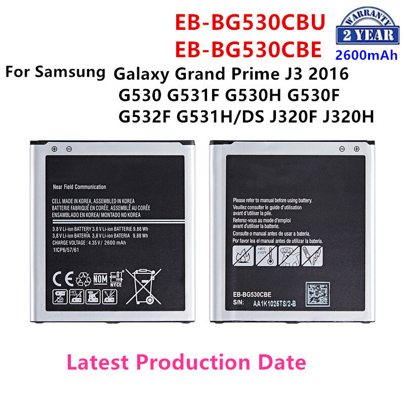 EB-BG530CBE EB-BG530CBU terbaru baterai 2600mAh untuk Samsung Galaxy Grand Prime J3 2016 G530 G531F G530H G530F G532F
