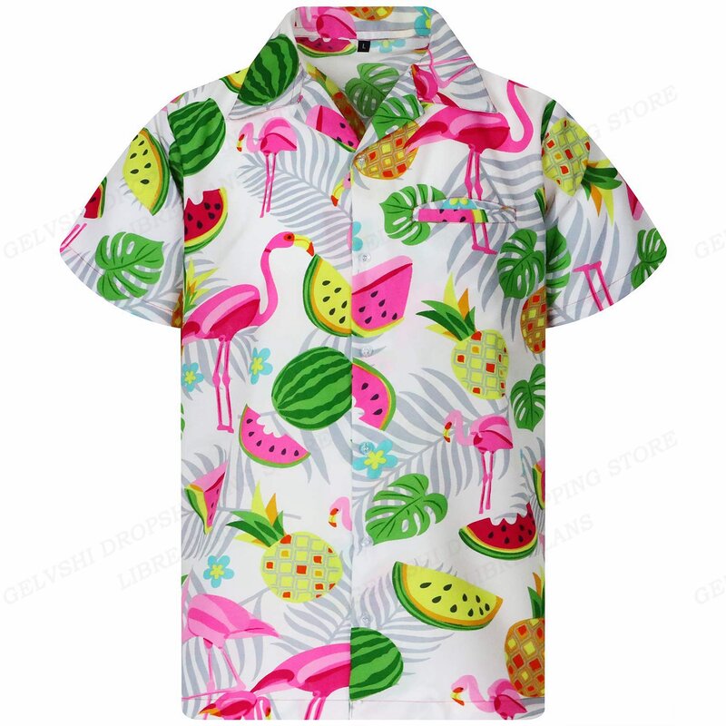 Camisas hawaianas de Flamenco para hombre y mujer, camisa de playa con estampado 3D de hojas tropicales, blusa de moda de manga corta, vacaciones de verano