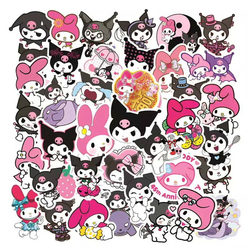 50 sztuk moja melodia Hello Kitty Kuromi Cinnamoroll Pompompurin mała podwójna gwiazda Keroppi Kirby Sanrio naklejki z serii