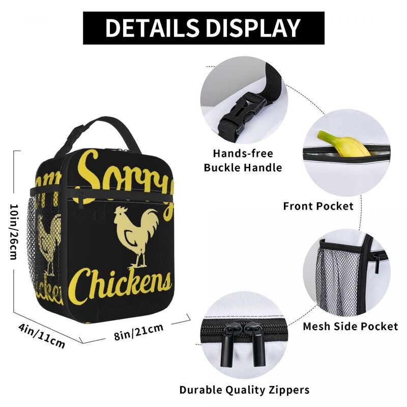 Isolados Tote Food Bag, Engraçado Pet Chicken Bag, Desculpe eu não posso minhas galinhas Need Me