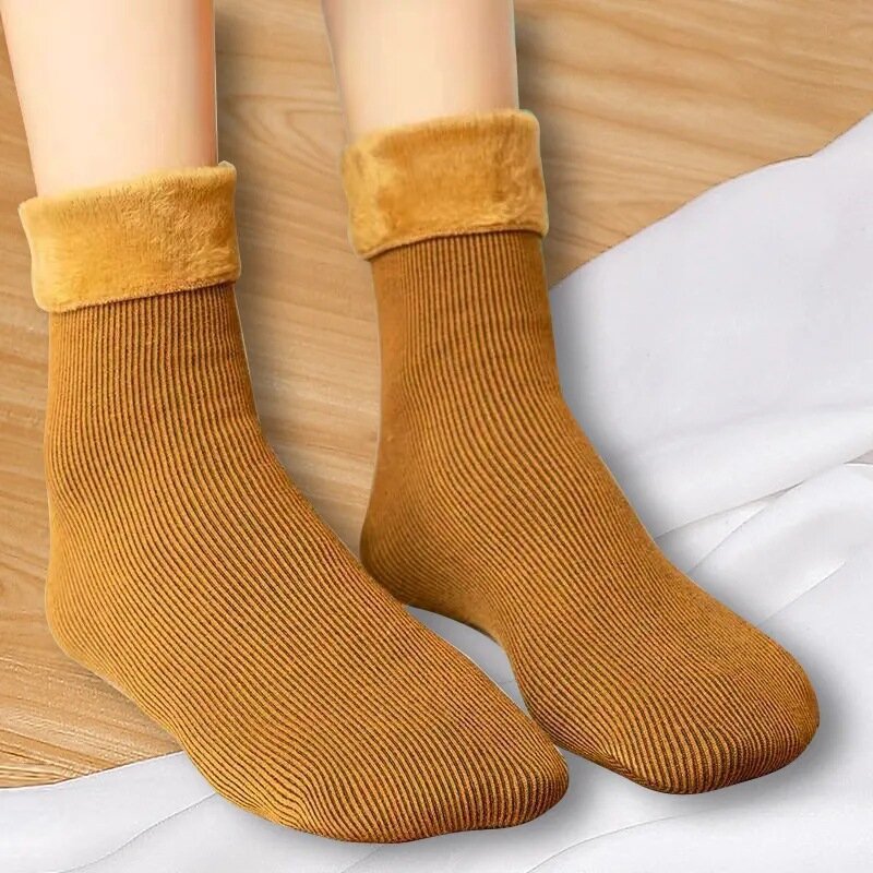 1 par novo inverno quente meias femininas engrossar térmica macia meia casual cor sólida lã cashmere chão casa meias neve botas 35-40
