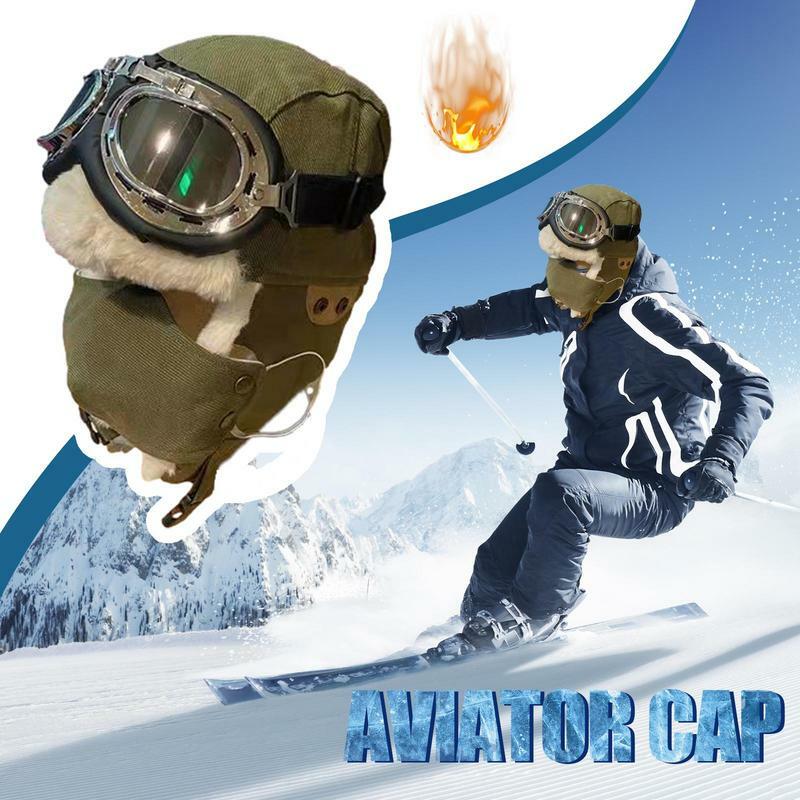 Chapéu piloto com óculos, acessórios do traje do piloto, abas da orelha, traje do voo, chapéu multifuncional, inverno