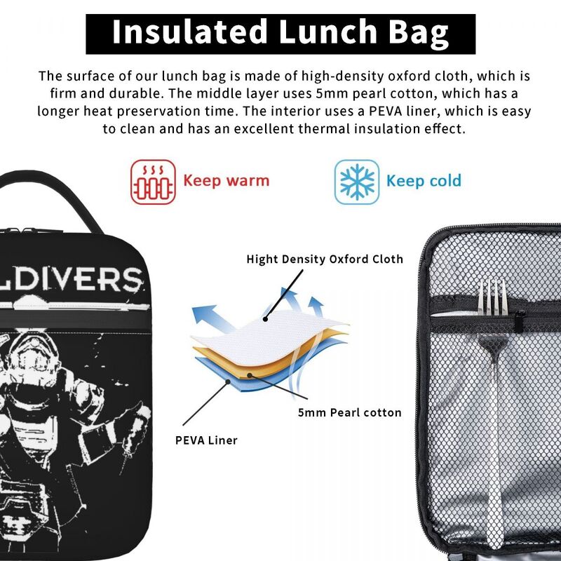 Hell divers Fanart isolierte Lunch Bag Kühltasche wieder verwendbare große Tasche Lunchbox Lebensmittel Aufbewahrung taschen arbeiten im Freien